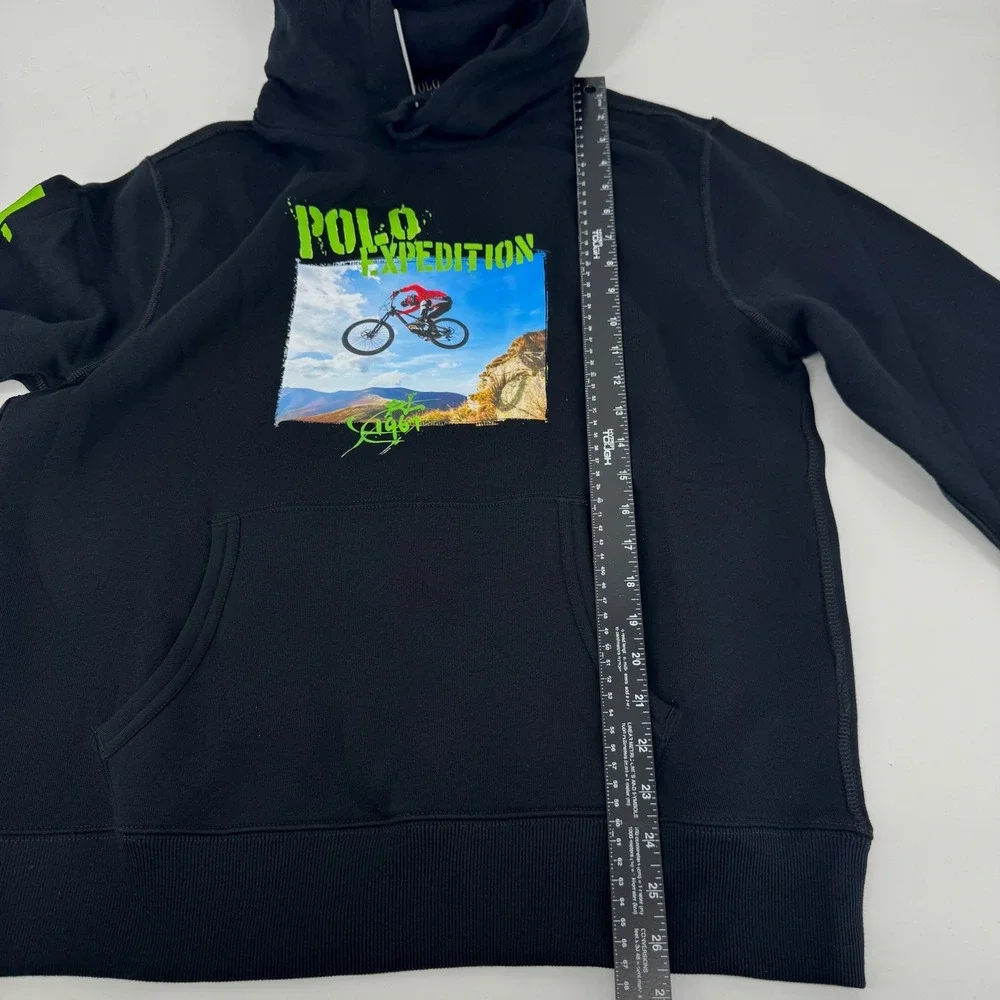 Polo Ralph Lauren Mens Expedition Mountain Bike Graphic Hoodie Black Large NEW